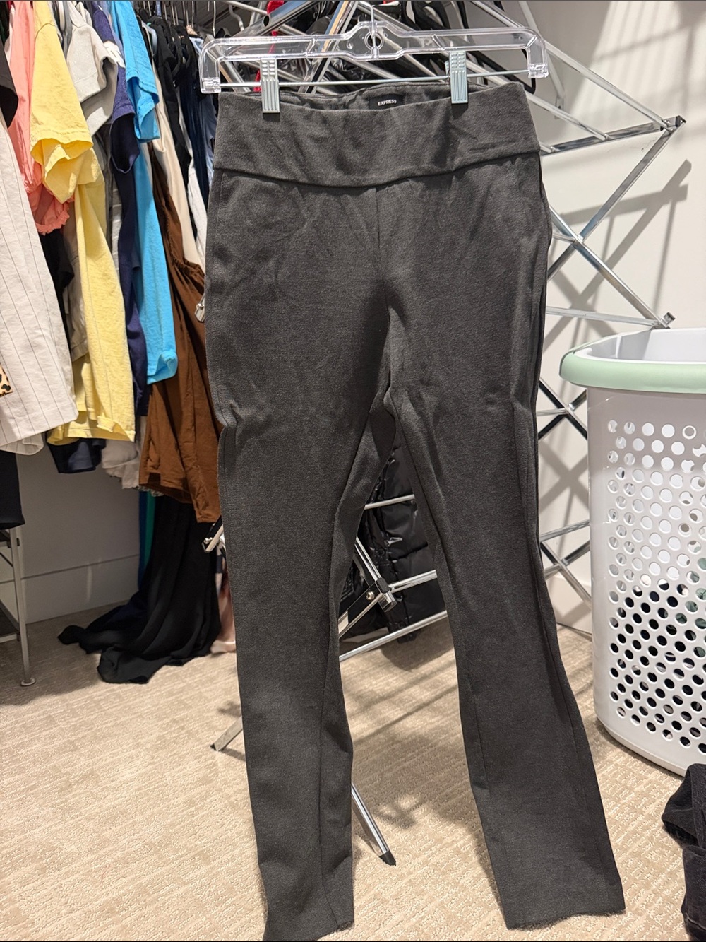 Express Charcoal Straight-Leg Knit Pants